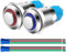 Gebildet 2pcs 12mm 230VAC 3A Momentáneo Pulsador de Botón Acero Inoxidable,Impermeable ON/Off Normalmente Abierto SPST Pulsador con Enchufe de Cable(Azul+Rojo,Cabeza Alta)