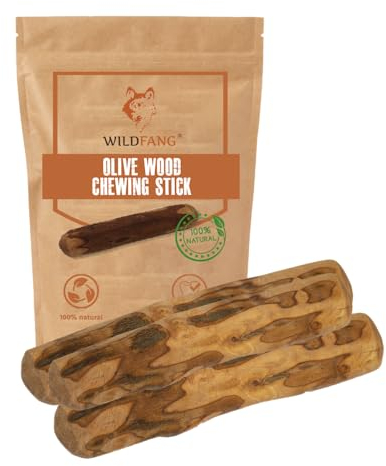 Wildfang® Bastone da Masticare in Legno d'Olivo per Cani - Giocattolo Naturale per Cuccioli, Teething Toy, Ossa in Legno per Cani, Chew Stick Resistente, Giocattolo per Tutti i - Set of 3 (Small)