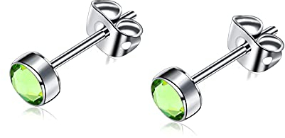 Artskin G23 Titan Damen Ohrstecker Männer Mädchen Ohrringe Hypoallergen Nickelfrei 3mm Kristall Peridot Ohrringe für empfindliche Ohren Ohrschmuck Geburtstagsgeschenk