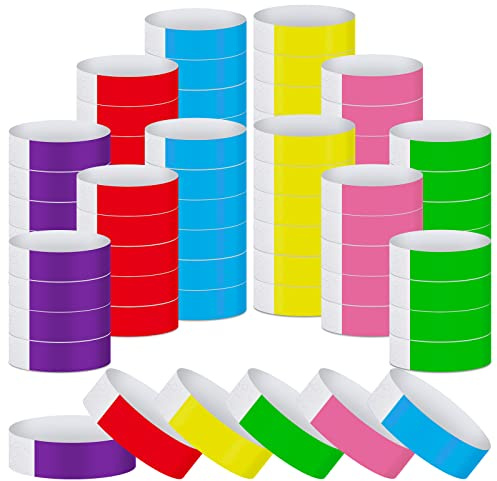 Tudomro 1200 Pack Paper Wristbands,Yellow, Green, Blue, Red, Purple, Pink