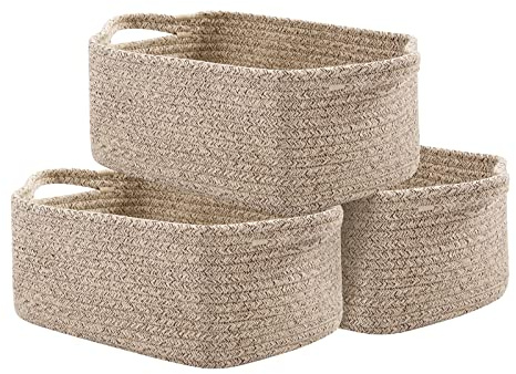 OIAHOMY Lot de 3 paniers de rangement rectangulaires en corde de coton, paniers de rangement tissés pour chambre d'enfant, paniers de rangement rectangulaires avec poignées, paniers de rangement pour