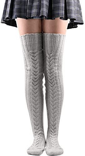Nanxson Damen Lang Stulpe Leg Warmer Gestrickte Over-Knee Lange Beinstulpe Tanzen Strumpf (Hell Grau-74)