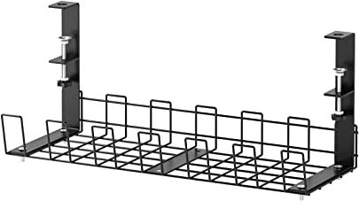 BestAlice Under Desk Cable Management Tray No Drill, Metal Cord Management Holder Rack Desk Cable Basket with Cord Organizer for Office and Home, L, Black