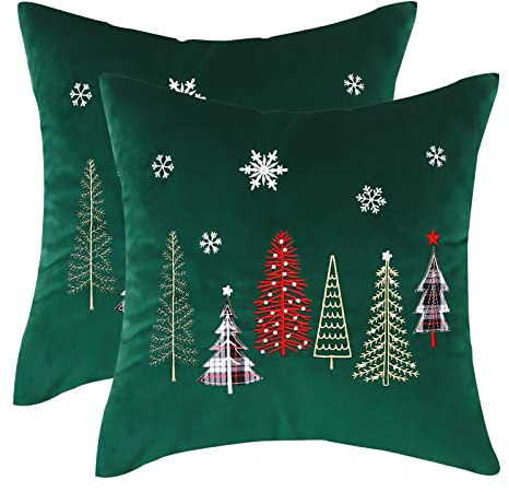 Tosleo Kissenbezug 45x45 2er Set Weihnachten Kissenbezüge Weihnachtsbaum Dekokissen Sofa Wohnzimmer Schlafzimmer Couch 45x45 cm