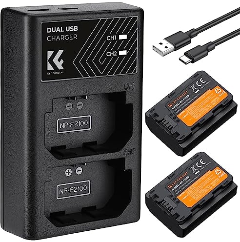 K&F Concept NP-FZ100 Ersatzakku,2er Pack 2280mAh Kameraakku USB Dual Ladegerät für Sony Alpha 9, A9, Alpha 9R, A9R, Alpha 9S, A9S, A7RIII A7R3, A7 III, A7R4, A7RIV ZV-E10ii Digitalkameras