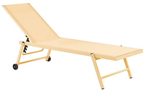 Beliani Sonnenliege Gartenliege mit Rollen Aluminium Textilbespannung Gelb Portofino