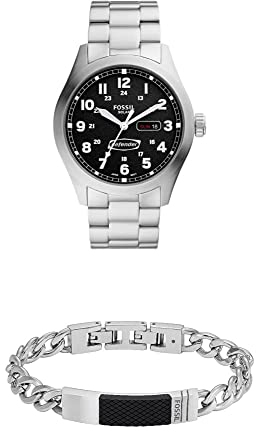 Fossil Watch FS5976 + Herrenarmband Textured Plaque Edelstahl, JF04411040