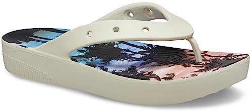 Crocs Women's Classic Platform Retro Resort Flip, Bone/Multi, 4 UK Women