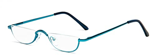 KoKoBin Unisex Lesehilfe Half Moon Halbrandrahmen aus Metall Federscharnier ultradünne Lesebrille(Blau,+1.0)