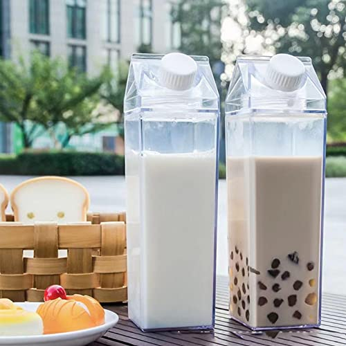 Transparente Milchkarton 2 Stück Wasserflasche 500ml Milchsaftbox Ohne BPA Auslaufsicher Milchbox Leicht zu Tragen Geeignet für Outdoor-Sport Reisen und Camping