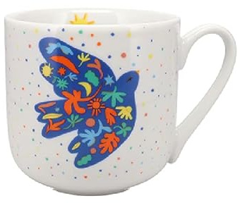 KIUB Tasse aus Porzellan, abgerundet, Motiv: Vögel, Symbol des Friedens, Höhe 9,5 cm, Fassungsvermögen 470 ml, passende Box