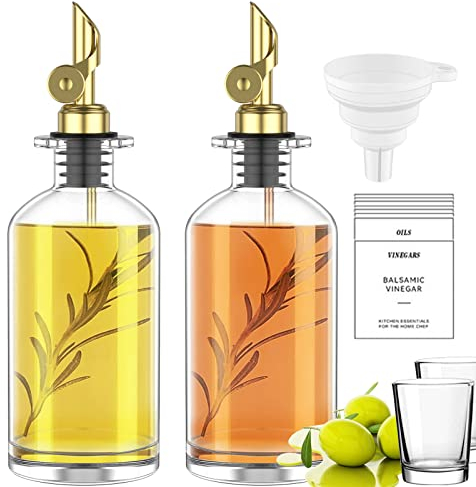 Hniuyun Olive Oil Dispenser Bottle, Reusable Coffee Syrup Dispenser, 350ml Glass Bottle Dispenser for Kitchen with Weighted Pourer(2 Pack)