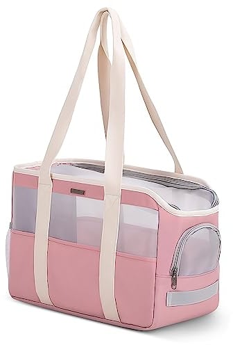 ALLSOPETS Weiche Tragetasche für Kleine Hunde Katzen, Faltbare Atmungsaktive Hundetasche mit Sicherheitsleine, Leichte Haustiertasche für Reisen Tierarztbesuche Outdoor (Pastell Rosa)