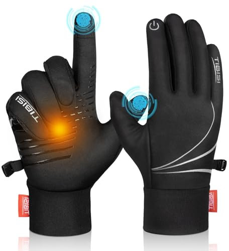 Benirap Fahrradhandschuhe Herren Damen Warme Winterhandschuhe Wasserabweisende Touchscreenhandschuhe Winddichte Laufhandschuhe rutschfeste Sporthandschuhe zum Laufen, Radfahren, Klettern -TM04,M