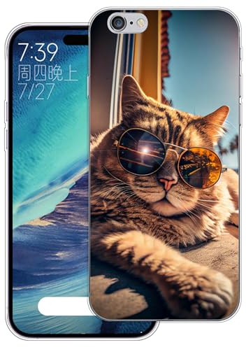 WUACYEAMING Hülle für iPhone 6 / 6S,Aesthetic Motiv Weiche Silikon Muster TPU Bumper Stoßfest Schutzhülle Transparent Mädchen mit Cover HandyHülle case Pattern-(Katze)