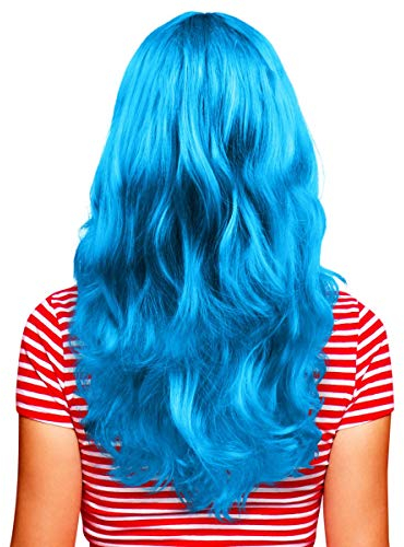 Hatstar Sexy Damen Langhaar Perücke | Frauen Wig lockig - gewellt | Accessoire für Fasching, Karneval und Motto Party (türkis)
