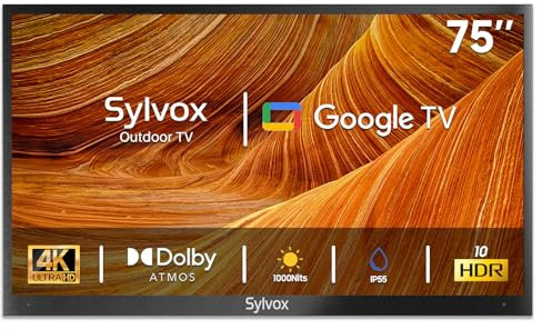 SYLVOX Outdoor TV, 75 Inch Smart TV 4K UHD 1000 Nit Brightness, Waterproof Outdoor Television for Partial Sun, Ideal for Patio Backyard, Works with Google Assistant, Screen Cast (2024, Deck Pro 2.0)