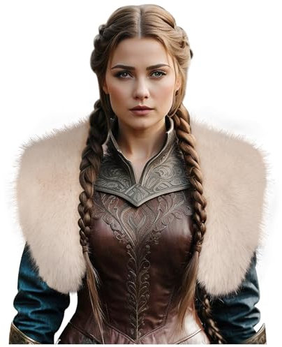 keland Wikinger Fell Schulter Kunstfell Kragen Schulterfell Mittelalter Damen (Beige)