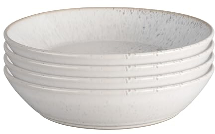 Denby - Kiln Pasta Bowls Set of 4-750ml Capacity - Chalk White, Oatmeal & Grey - Dishwasher & Microwave Safe Crockery - Versatile Piece - Ceramic Stoneware - Chip & Crack Resistant - L22xW22xH5