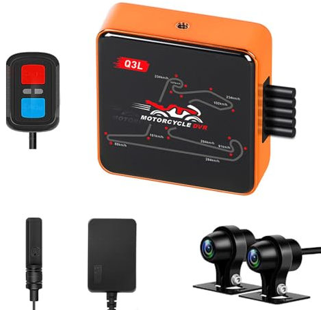 VSYSTO WiFi Motorcycle Dash Camera, Waterproof GPS HD 1080P 140° Wide Angle Lens SONYIMX307 Front and Rear Camera, Parking Guard, High Speed Download Video, Wired Controller Take Picture,G-sensor(Q3L)