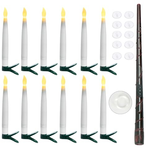 Halloween Deko LED Kerzen mit Zauberstab Fernbedienung, Flackernde Schwimmende Kerzen Flammenlose Batteriebetriebene Hängende Kerze LED Stabkerzen Floating Candles für Halloween Dekoration (12 Stück)