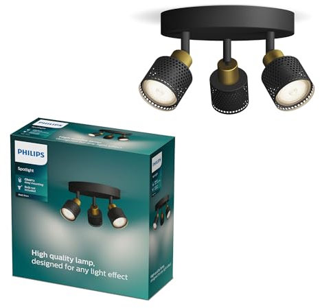 Philips Niall LED 3er Spotleuchte auf runder Platte, GU10 Lampe nicht enthalten, Messing, IP20, Gold