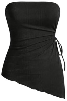 GORGLITTER Damen Tube Tops Trägerloses Top Schulterfrei Sommer Bandeau-Oberteil mit Asymmetrischem Saum Schwarz S