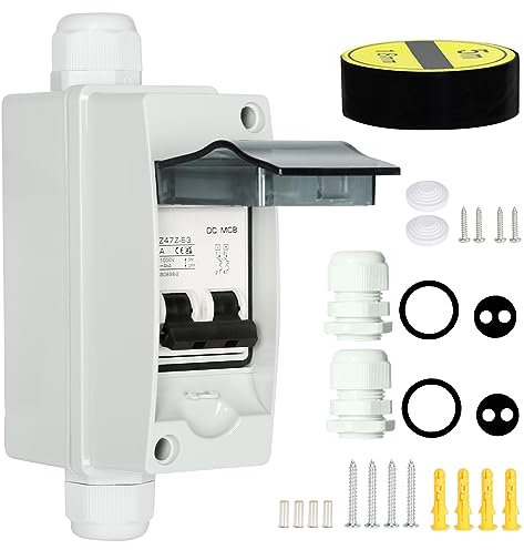 DEWIN Disjoncteur CC, Disjoncteur électriques Photovoltaique Interrupteur d'isolateur Solaire avec Boîtier étanche Modules Etanche Tableau Boitier Electrique pre equipe 2P 32A 1000V