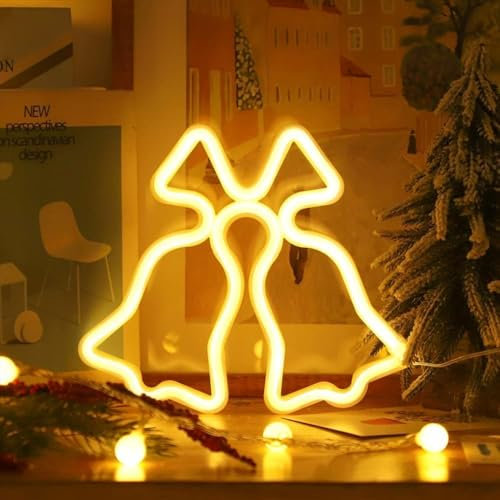 Forhome LED Enseigne Néon,Neon LED Cloche,Enseigne Lumineuse Neon Deco Accessoires,Enseigne Murale Néon Noël,Neon LED Deco,Lampe néon à LED,LED Lightning Neon Sign Decor Light,Décoration de Maison