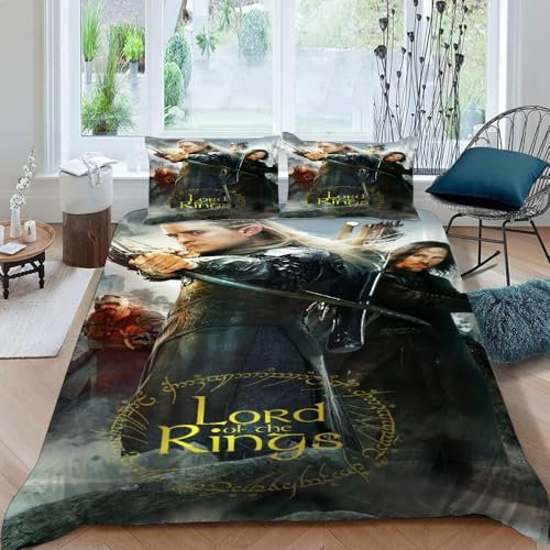 LORDOS Bettwäsche 135x200 Herr der Ringe Bettwäsche-Sets Mit Kissenbezüge 80x80cm Aus Mikrofaser Mit Reißverschluss Weich Und Bügelfrei - Für Allergiker Geeignet
