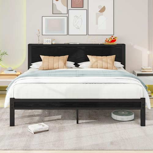 Diahomy King Size Bed Frame Metal Platform Bed Frame King Size with Wood Headboard/Mattress Base/Underbed Storage/No Box Spring Needed/Black Bed