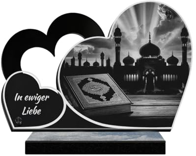 ETERNEL - Islam Grabplatte mit Gravur mit personalisiertem Text - Herz | Hochwertige Lasergravur auf Acrylglas - UV-beständige Gedenktafel für Grab, Beerdigung, Beisetzung, Grabstätte, Friedhof
