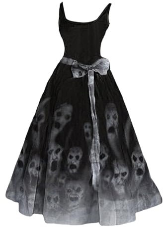 Generisch Halloween Kostüm Damen Gruselig Blutige Brautkleid Zombie Braut Kleid Fur Horror Aufdruck Elegant Ärmellos Faschingskostüme