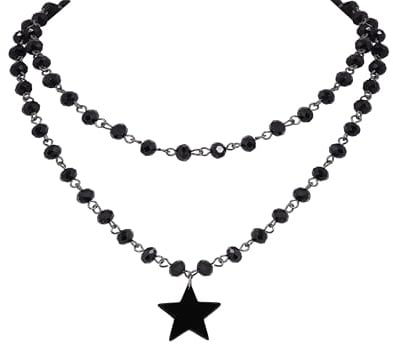 Hanary Gothic Y2K Doppellagen-Halskette, mehrlagige schwarze Perlenherz-Halskette, Geschenk für Mädchen und Frauen