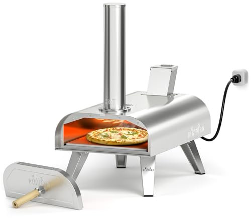 Big Horn Outdoors - Horno de pizza multicombustible de 12 pulgadas, pellet y horno eléctrico de pizza de 1850 W para exteriores con piedra de pizza, doble combustible de 12 pulgadas, parrilla de