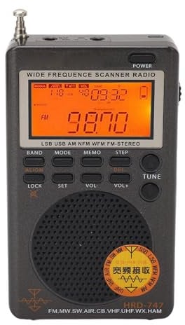 Digital DSP Receiver, Portable Full Band Receiver FM MW SW SSB LSB AIR CB VHF UBD WX Radio, 1000 Memory, Type C Charging Port, 3.5mm Input External Antenna, 40mm 8Ω 1W Speaker