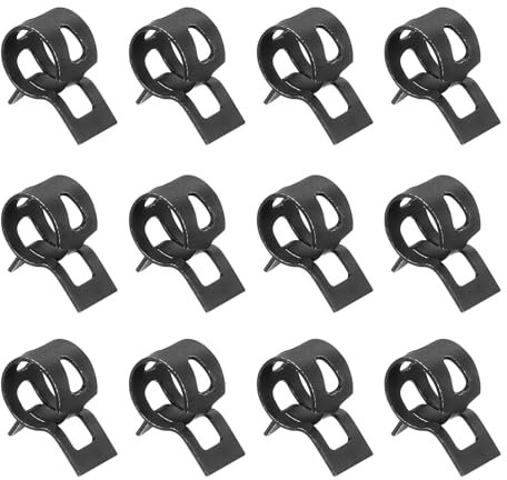 Sourcingmap 12Pcs Spring Band Type Action Fuel/Silicone Vacuum Hose Pipe Clamp, 9mm Low-Pressure Air Spring Hose Clip Clamp for Automotive Oil Pipe Water Pipe, Black