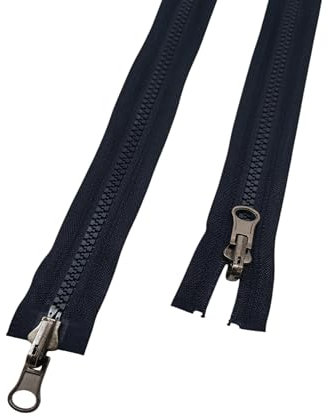 AMANTE NSF Zip Lampo Double Face, Cerniera Divisibile Doppio Cursore Reversibile - catena plastica 6 (Blu scuro, 75 cm)