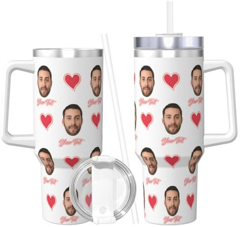 Tazza Termica con Cannuccia e Manico, Tumbler in Acciaio Inossidabile Bicchiere Thermos Caffe Tazza da Caffè con Coperchio Tazza da Viaggio 1.2 Liter, Regali Personalizzati per Donne Uomini