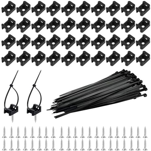 200Pcs Black Nylon Mount Base Screw Cable Tie, Heavy Duty Screw Mount Cable Tie, Strong Nylon Self-Locking Cable Zip Ties for Home Wire Management
