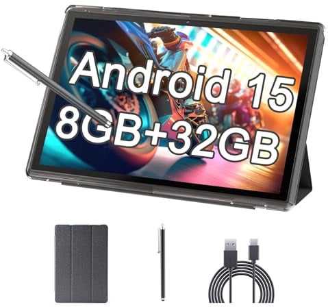 Tablet 10 Zoll Android 14 Tablets mit Hülle 6 GB RAM + 32 GB ROM + 1024 GB Erweiterung, 6000 mAh Akku Tableta, 2 MP + 8 MP Dual Kamera WiFi-6 10,1 Zoll IPS HD Touchscreen, Android Tablet Incloud Hülle