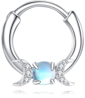 YAFEINI 16g Septum Ring Dreifachmond 925 Sterling Silber Mondstein Mond Septum Nasen Ring Piercing Schmuck Geschenk für Damen Mädchen Frauen