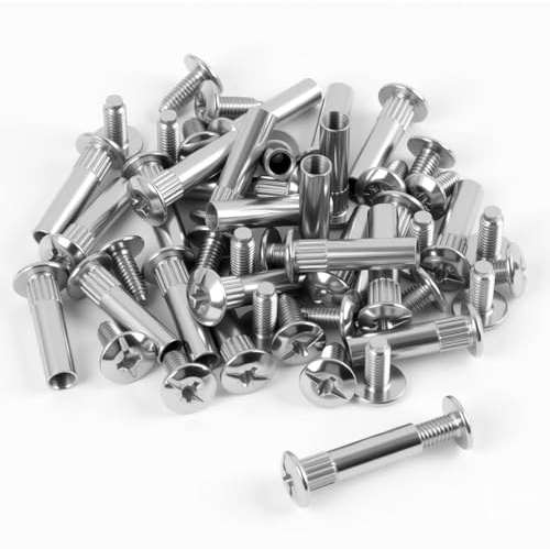Lot de 50 vis de connexion M6 de 30 mm, connecteurs de meubles avec 25 vis de meubles et 25 vis à douille pour des connexions stables de meubles, idéales pour les armoires et les planches en bois, vis