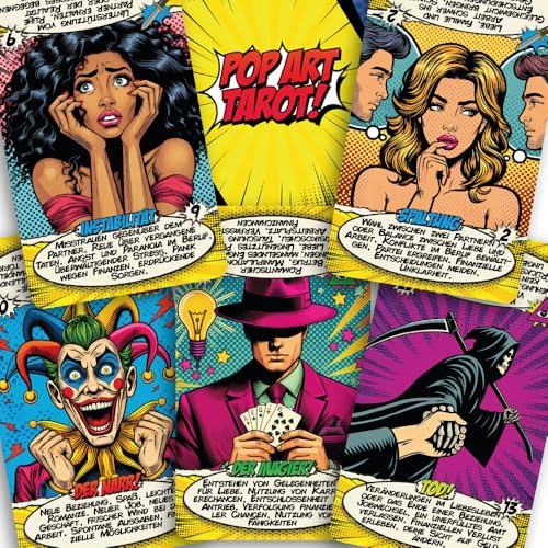 Tarotkarten Pop Art Tarot – 78 Tarot Karten Deutsch mit Bedeutungen – Magnetische Geschenkbox – 400 GSM Dicke Karten, einfache Mischung – Tarotkarten mit Buch (Deutsch)