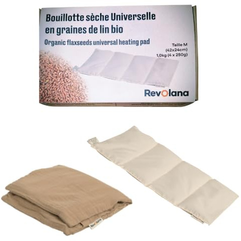 Revolana Universelle Bouillotte Sèche en graines de lin bio 42 x 24 cm + housse amovible (Chocolat)