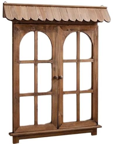 XLIHAWY Finestra Parete in Stile Rustico, Apribile Finestra con Telaio Finto, Finestre in Legno Pannelli Decorativi Parete, Arredamento Tradizionale per La Casa(C)