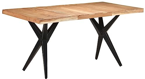 QINXIXINAIXI Massivholz Esstisch Akazie 160x80x76 cm mit Stahlbeinen und Kreuzrahmen, Stabiler Küchentisch für Speisen und Dekoration, robuste Tischplatte, natürliche Maserung variiert je