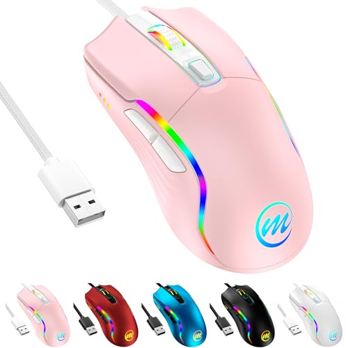 memzuoix Ratón Gaming con Cable y Luces LED (Rosa)