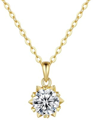Hoisy Gold 9 K/14 K/18 K Anhänger Kette Damen, Solitäre Rund mit Moissanit 1 Karat, Halskette Gelb Gold für Anhänger