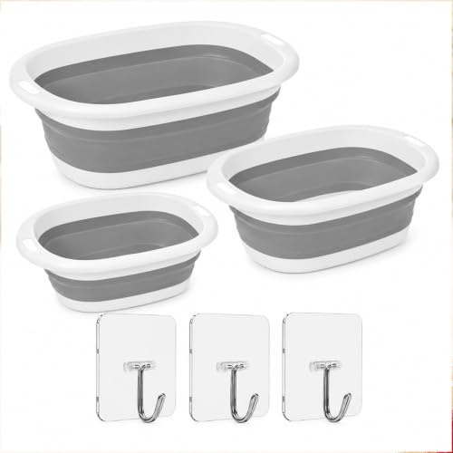 3 Pcs Collapsible Washing Up Bowls, Camping Foldable & Portable Wash Basin | Retractable Folding Hand Wash Basin, Multipurpose Silicone Plastic Bowl for Outdoor Camping, Travel, Kitchen Sink (3 Sizes)